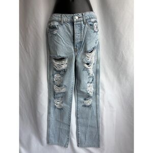 Revice Button Fly Light Wash Distressed Straight Leg Denim Pants Size 27 Jeans